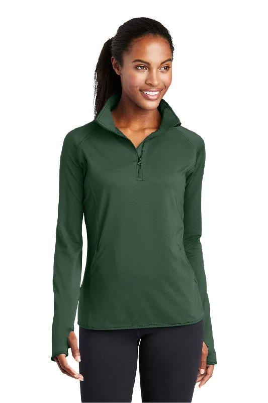 Sport-Tek Womens Sport-Wick Moisture Wicking 1/4 Zip Sweatshirt w/ Pouch Pocket - Forest Green Hoodie with Fur Luxurious Winter