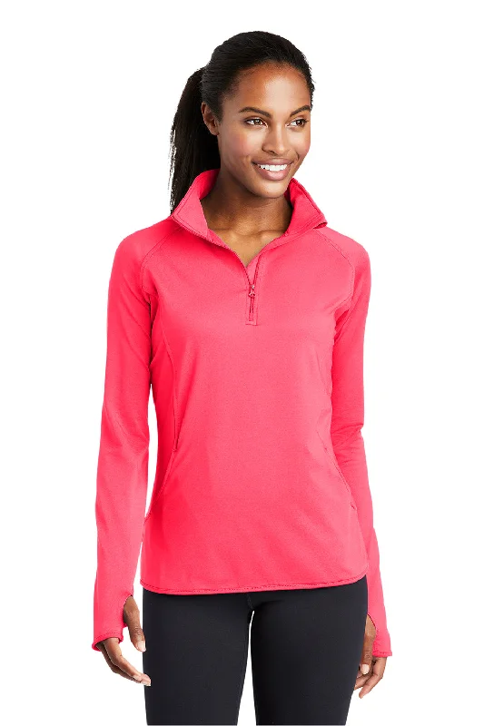 Sport-Tek Womens Sport-Wick Moisture Wicking 1/4 Zip Sweatshirt w/ Pouch Pocket - Hot Coral Pink Hoodie with Camouflage Military Edgy Sport-Tek Womens Sport-Wick Moisture Wicking 1/4 Zip Sweatshirt w/ Pouch Pocket - Hot Coral Pink Hoodie with Camouflage Military Edgy