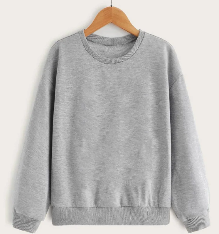 Vimal Jonney Grey Melange Solid Round Neck Cotton Fleece Sweatshirt for Women Hoodie with Color Block Contrast Stylish