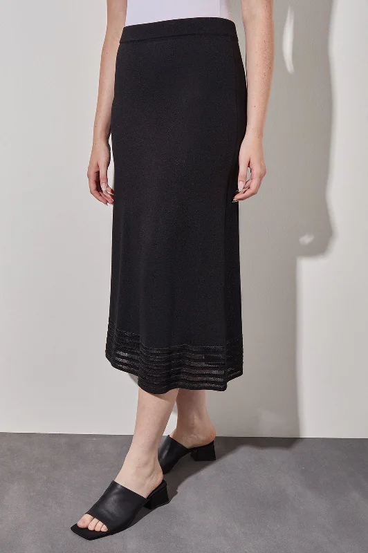 Striped Burnout Hem Midi Skirt - Soft Knit, Black linen skirt natural
