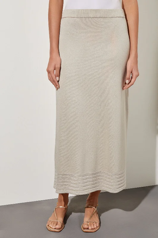 Striped Burnout Hem Midi Skirt - Soft Knit, Limestone denim skirt fashionable