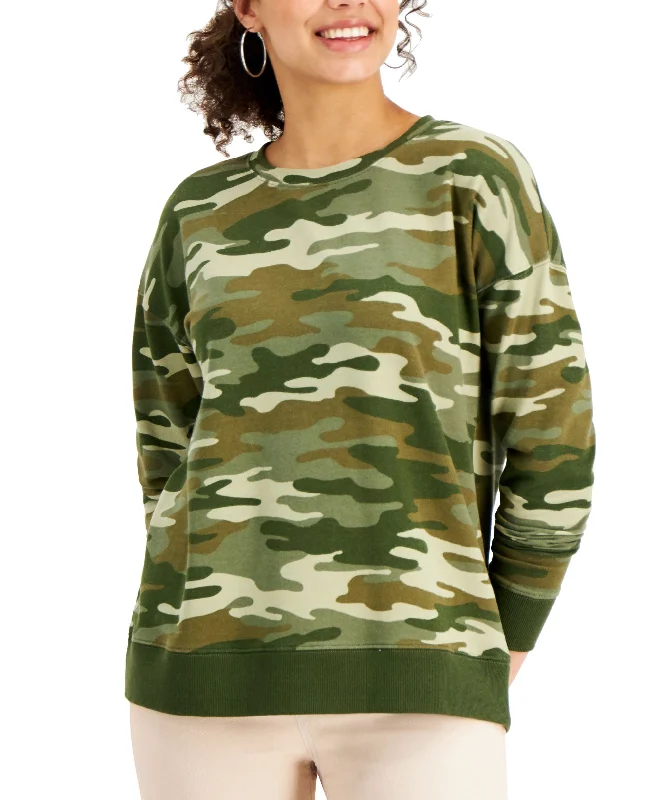 Style & Co Petite Camouflage Print Sweatshirt Hoodie with Thumb Holes Functional Cozy