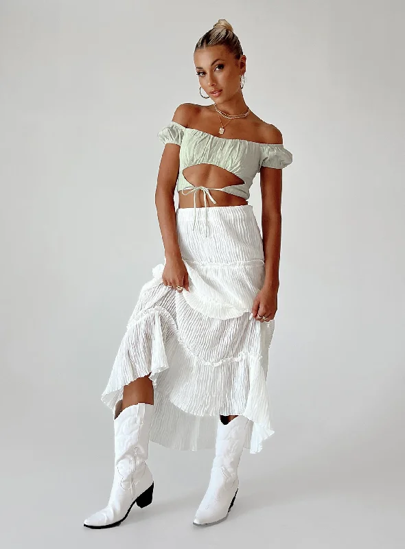 Sun Down Mid Rise Maxi Skirt White patchwork skirt art