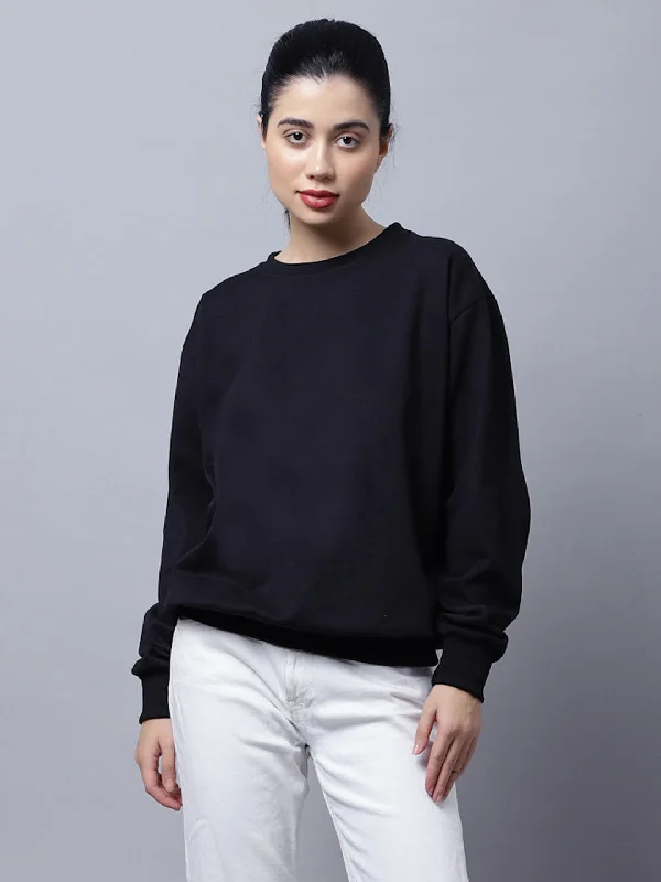 Vimal Jonney Fleece Round Neck Black Sweatshirt For Women Hoodie with Ribbed Hem Stretchable Secure Vimal Jonney Fleece Round Neck Black Sweatshirt For Women Hoodie with Ribbed Hem Stretchable Secure