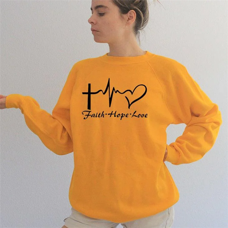 Heart Print Sweatshirt Hoodie with Ribbed Cuffs Snug Fit Comfort