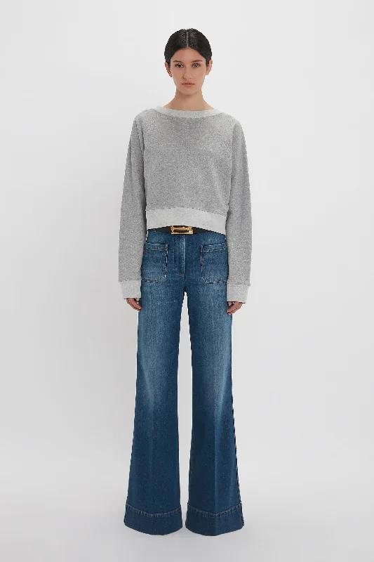 Cropped Sweatshirt In Grey Marl Hoodie with Turtle Neck Cozy Winter