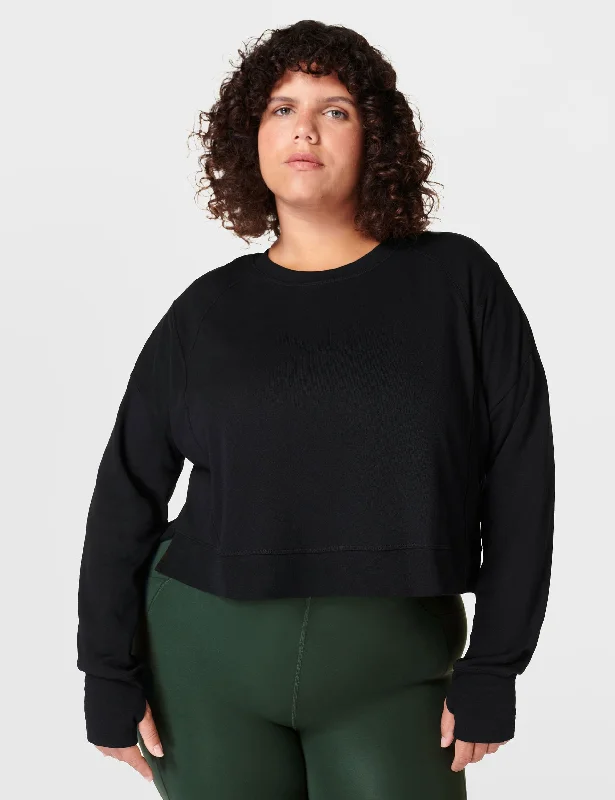 After Class Crop Sweatshirt - Black Hoodie with High-Low Hem Asymmetrical Trendy