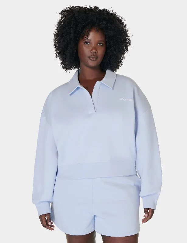 Powerhouse Collared Sweatshirt - Salt Blue Hoodie with Double Zipper Versatile Adjustable