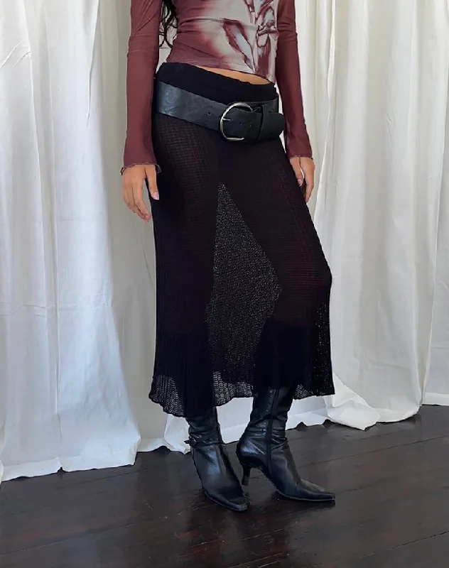 Tanisha Midi Skirt in Rib Knit Black wool skirt breathable