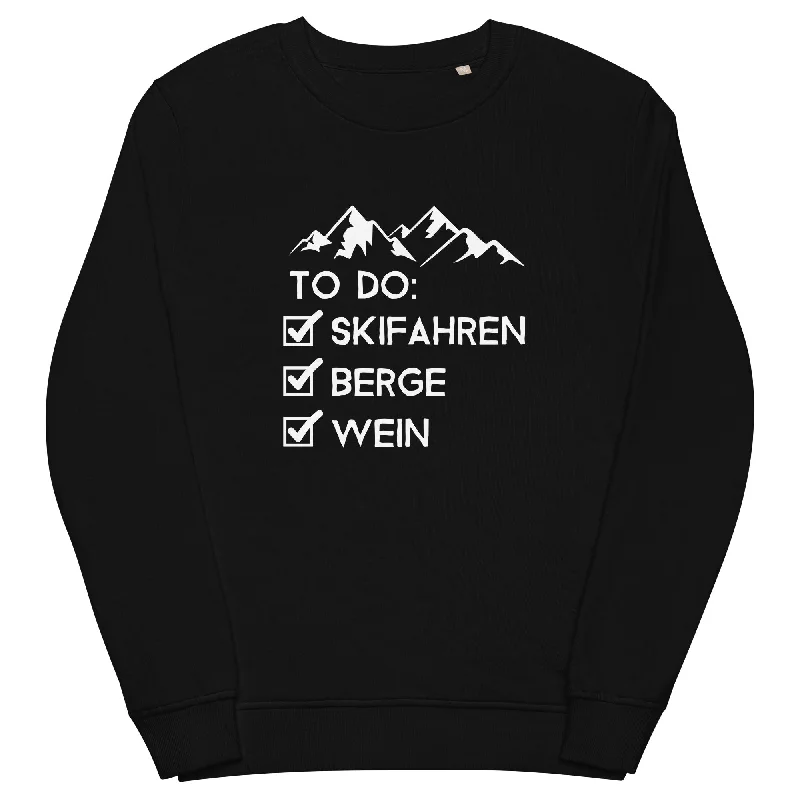 To Do Liste - Skifahren, Berge, Wein - Unisex Premium Organic Sweatshirt Hoodie with Hem Embroidery Detailed Premium