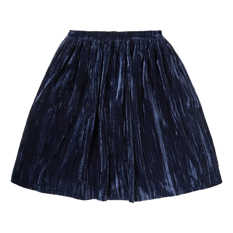 Tocoto Vintage Navy Velvet Skirt silk skirt smooth