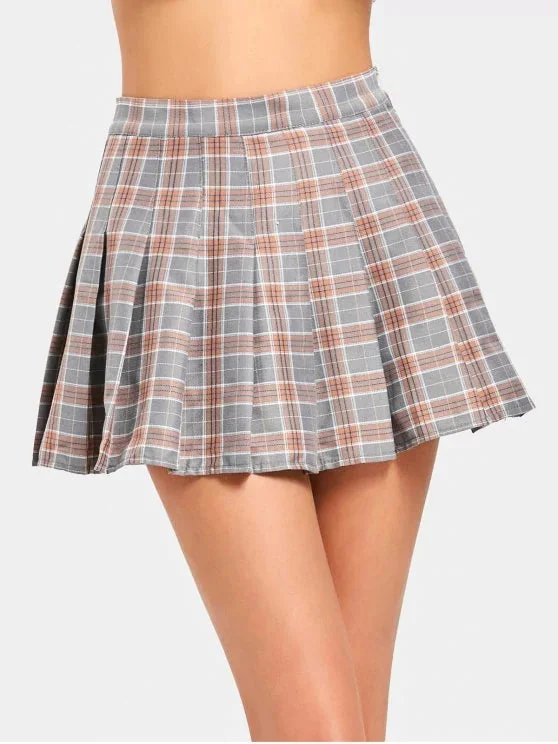 Trendy High Waist Mini Checked Flare Skirt lace skirt feminine