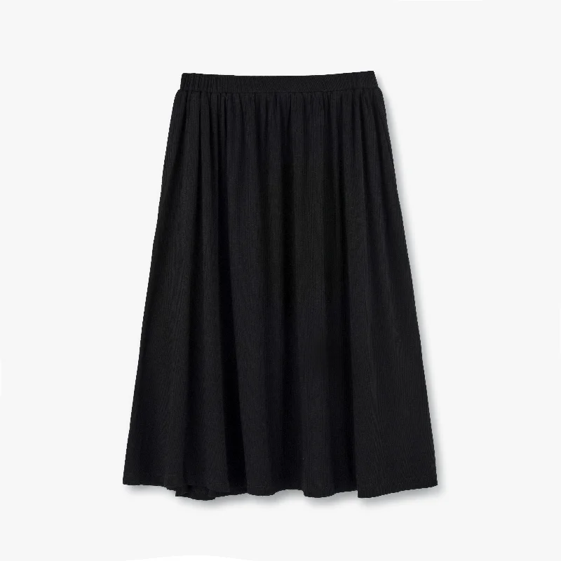 Twirl Ribbed Skirt | Black velvet skirt glossy