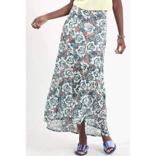 Women's Stylish High Waist Floral Print Skirt - Lake Blue L corduroy skirt cozy