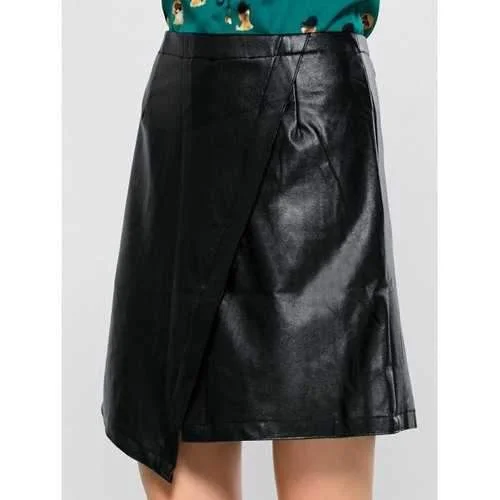 Asymmetric Faux Leather Skirt - Black S linen skirt breathable