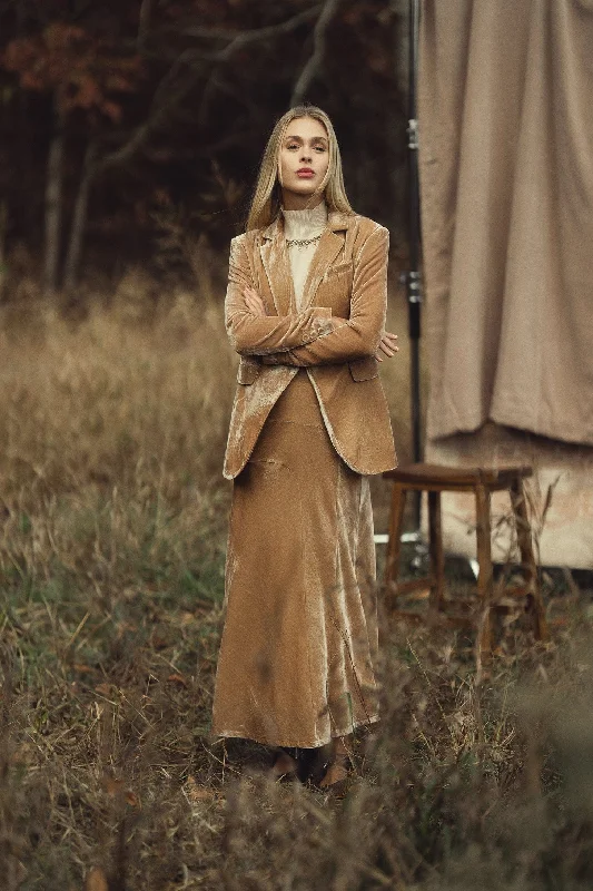 Velvet Slip Skirt-Taupe wool skirt warm