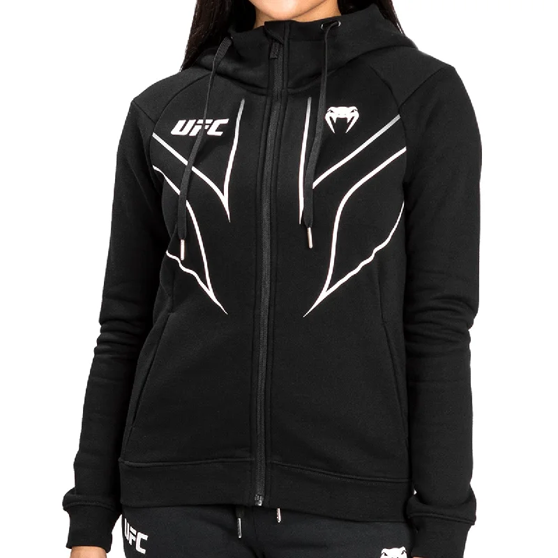 Venum Women's UFC Fight Night 2.0 Replica Full Zip Hoodie - Black Hoodie with Hem Embroidery Detailed Premium Venum Women's UFC Fight Night 2.0 Replica Full Zip Hoodie - Black Hoodie with Hem Embroidery Detailed Premium