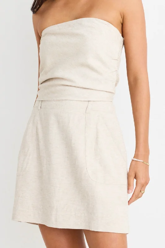 Verve Natural Pocket Front Linen Blend Mini Skirt silk skirt lustrous