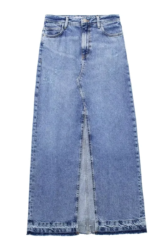 'Vicky' High Waist Denim Slit Skirt silk skirt lustrous