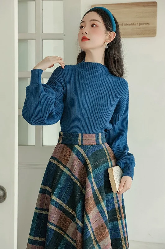 Vintage Style Knit Top Plaid Skirt Set vintage skirt charm