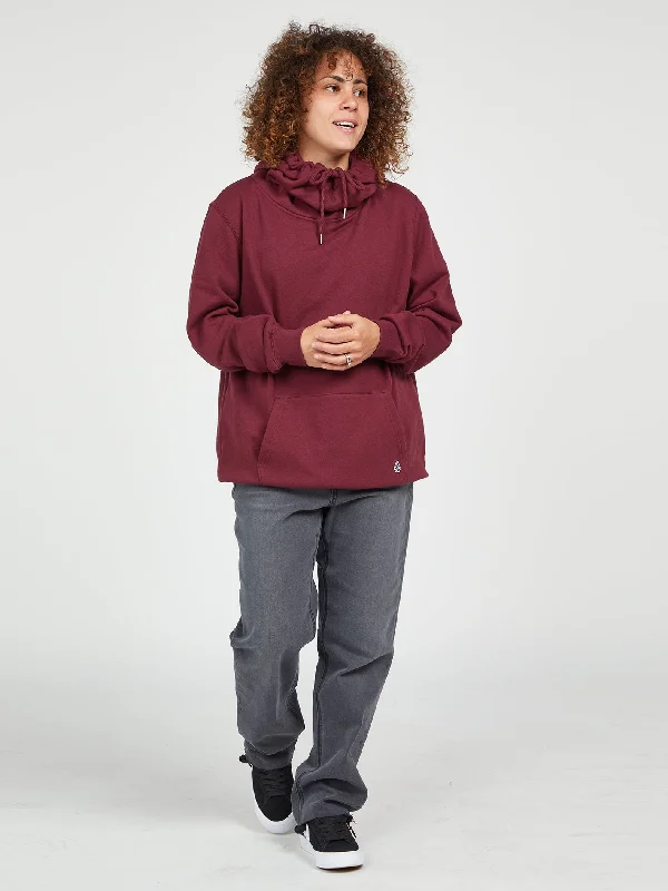 Walk It Out High Neck Hoodie - Burgundy Hoodie with V-Neck Classic Versatile