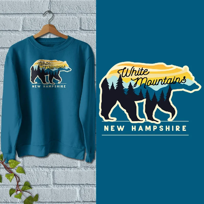 White Mountains New Hampshire Bear Sweatshirt Adult Unisex S-XXL Hoodie with Pastel Soft Subtle White Mountains New Hampshire Bear Sweatshirt Adult Unisex S-XXL Hoodie with Pastel Soft Subtle