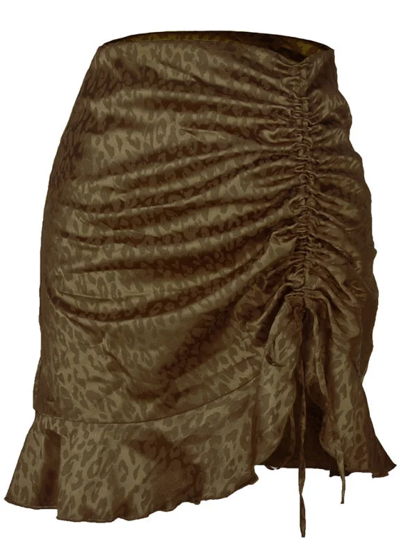 Women's Casual Fashion Drawstring Pleated Leopard Print Skirt chiffon skirt lightweight