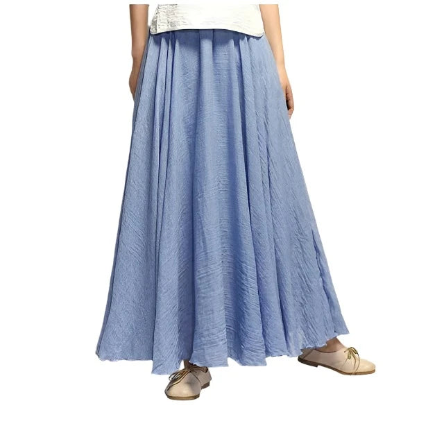 Women's Elegant High Waist Linen Maxi Skirt 2023 Summer Ladies Casual Elastic Waist 2 Layers Skirts saia feminina 20 Colors tiered skirt playful