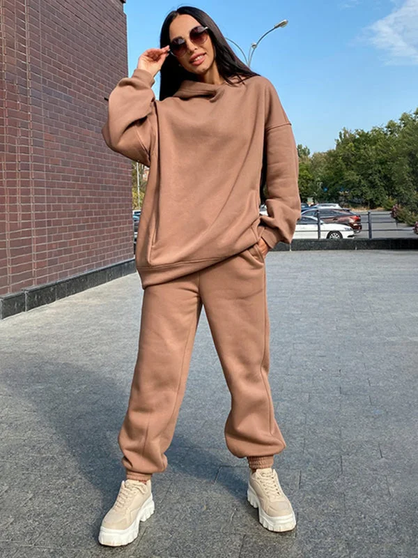 Women's Matching Overhead Hoodie And Jogging Bottoms Hoodie with Button Classic Timeless