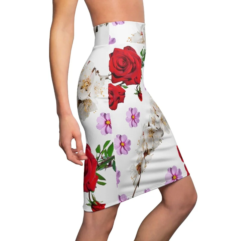 Women's Pencil Skirt, Summer Spring skirt, Flower theme skirt denim skirt fashionable