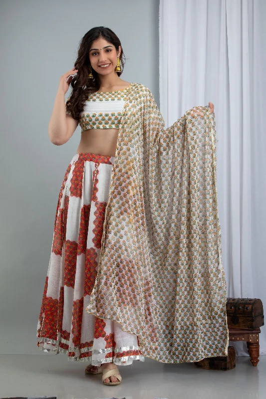 Women's Umrao Linen Skirt And Kota Doria Dupatta Set - Saras The Label wrap skirt elegant