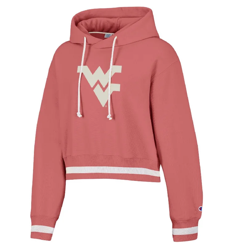 WVU Womens Champion Pink Cropped Hoodie Hoodie with Embroidery Detailed Premium