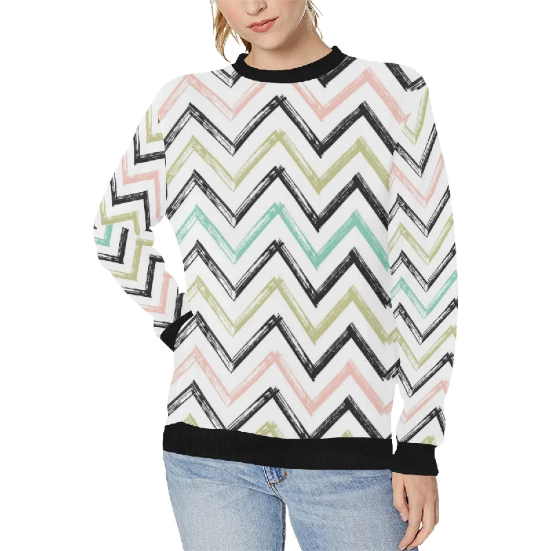 zigzag  chevron paint pattern Women's Crew Neck Sweatshirt Hoodie with Contrast Stitching Detailed Premium
